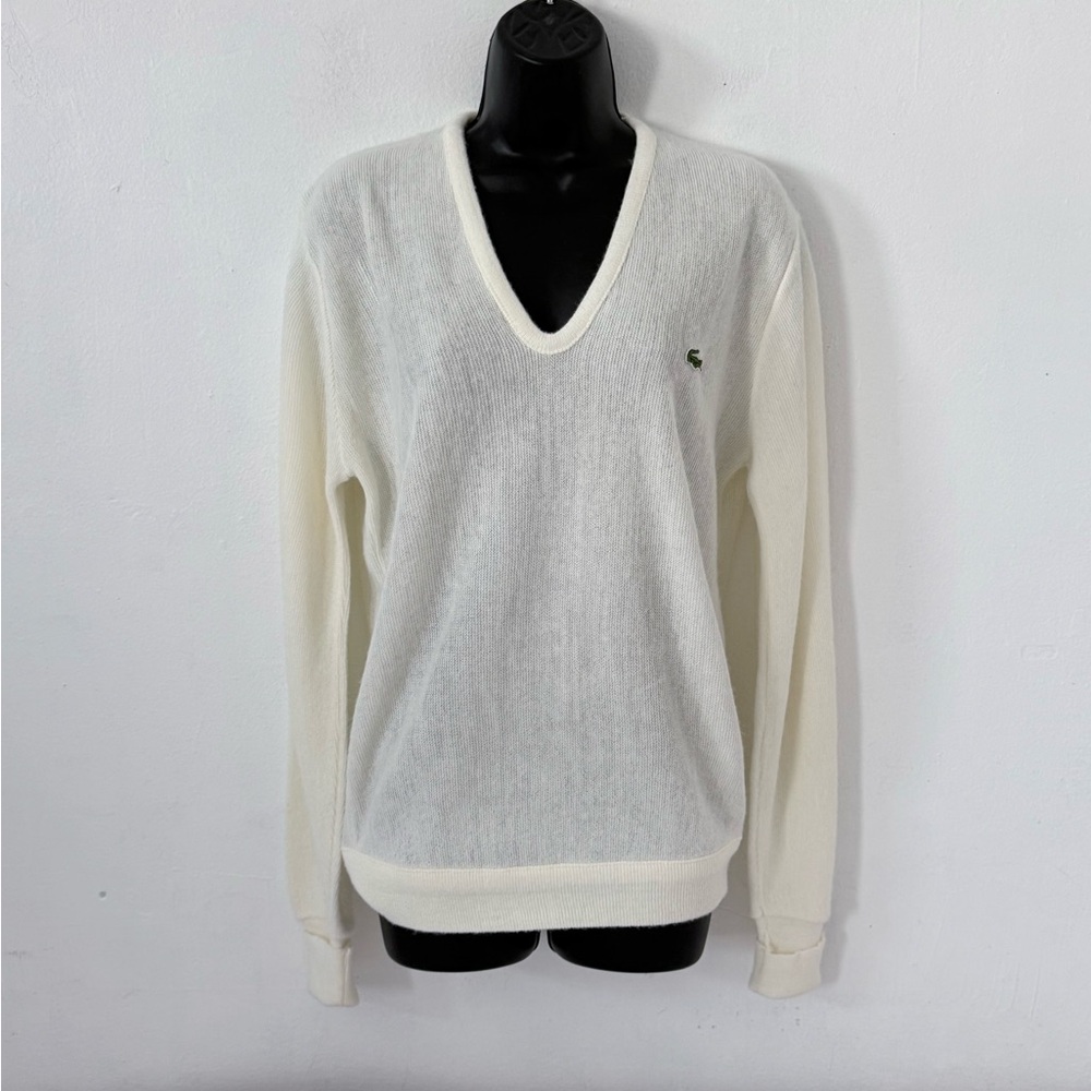 VINTAGE Izod Lacoste Cream V-Neck Sweater